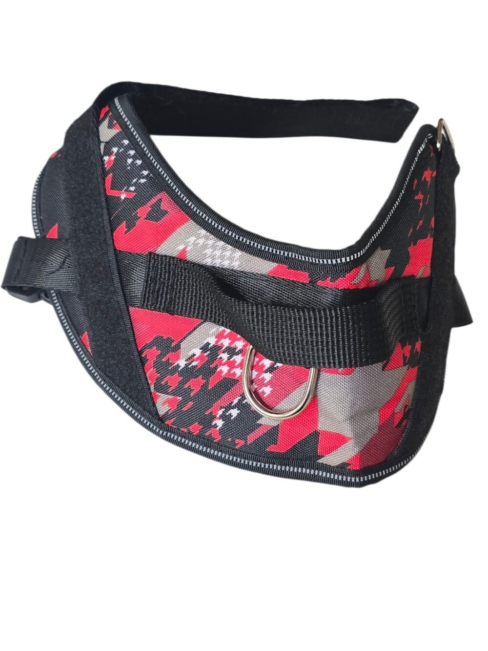 NWOT Dog Harness Adjustable Black, Red And Grey Pattern